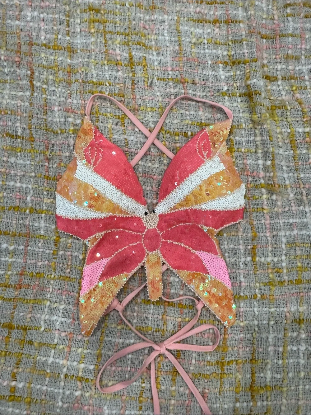 Sequin Butterfly Crop Top - Pink & Gold